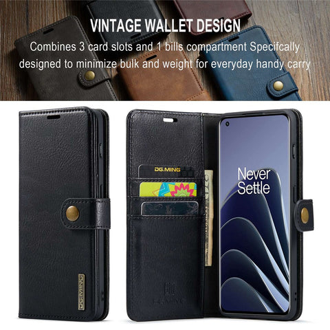 DG.MING Split Leather Phone Case for OnePlus 10 Pro 5G, Shockproof Detachable Cell Phone Cover with Wallet Stand