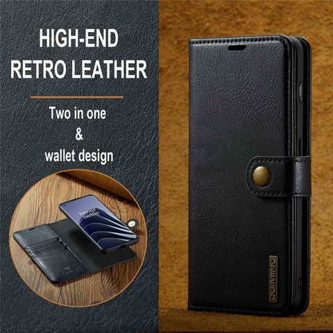 DG.MING Split Leather Phone Case for OnePlus 10 Pro 5G, Shockproof Detachable Cell Phone Cover with Wallet Stand