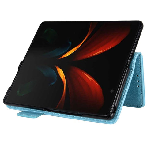 For Samsung Galaxy Z Fold2 5G Litchi Texture Shockproof Phone Case PU Leather Double Magnetic Clasp Cover with Stand Wallet