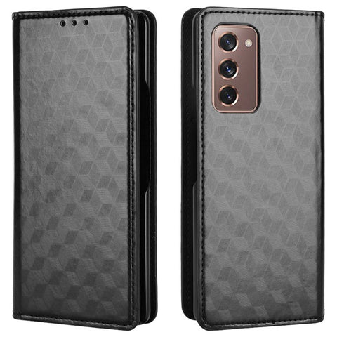 For Samsung Galaxy Z Fold2 5G Magnetic Auto-closing PU Leather Drop-proof Case Rhombus Imprint Protective Cover with Stand Wallet