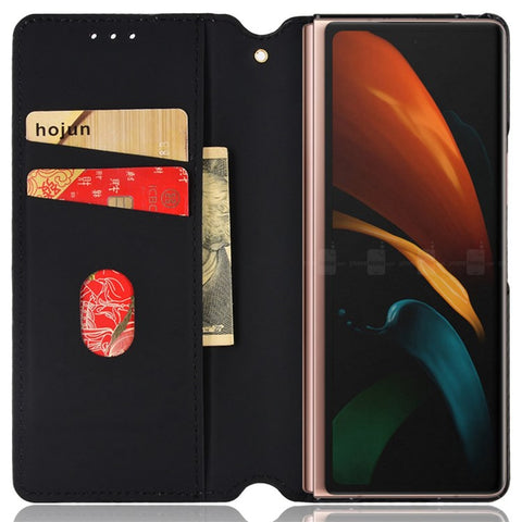 For Samsung Galaxy Z Fold2 5G Magnetic Auto-closing PU Leather Drop-proof Case Rhombus Imprint Protective Cover with Stand Wallet