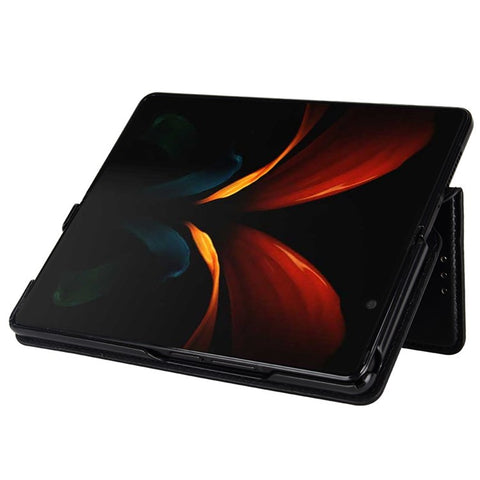 For Samsung Galaxy Z Fold2 5G Magnetic Auto-closing PU Leather Drop-proof Case Rhombus Imprint Protective Cover with Stand Wallet