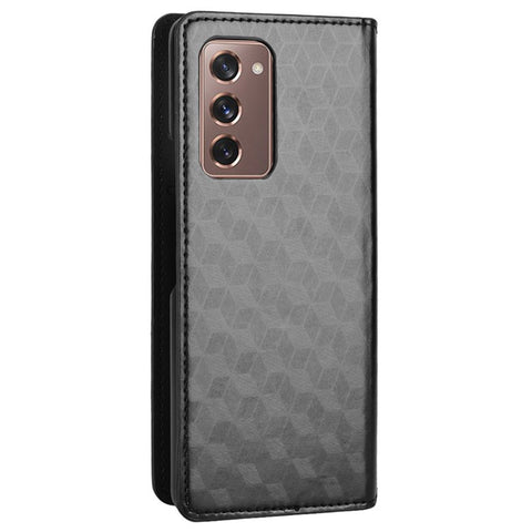 For Samsung Galaxy Z Fold2 5G Magnetic Auto-closing PU Leather Drop-proof Case Rhombus Imprint Protective Cover with Stand Wallet