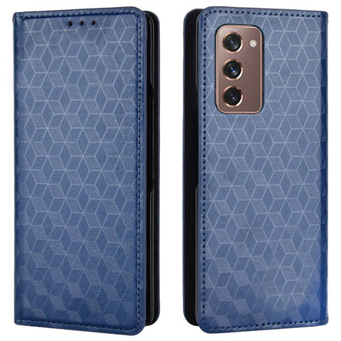 For Samsung Galaxy Z Fold2 5G Magnetic Auto-closing PU Leather Drop-proof Case Rhombus Imprint Protective Cover with Stand Wallet