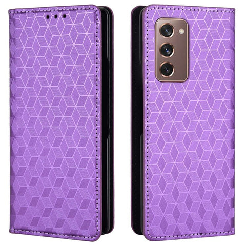 For Samsung Galaxy Z Fold2 5G Magnetic Auto-closing PU Leather Drop-proof Case Rhombus Imprint Protective Cover with Stand Wallet