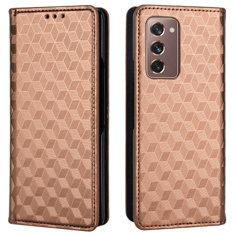 For Samsung Galaxy Z Fold2 5G Magnetic Auto-closing PU Leather Drop-proof Case Rhombus Imprint Protective Cover with Stand Wallet