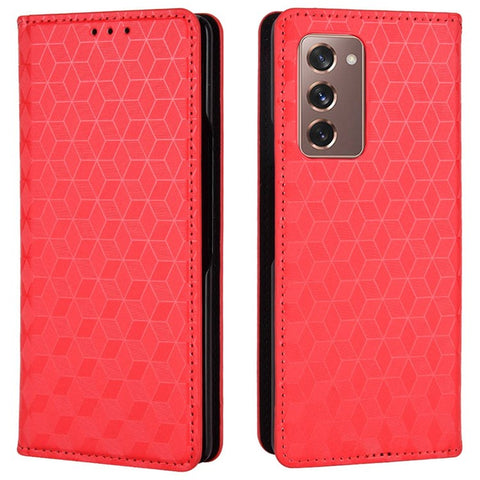 For Samsung Galaxy Z Fold2 5G Magnetic Auto-closing PU Leather Drop-proof Case Rhombus Imprint Protective Cover with Stand Wallet