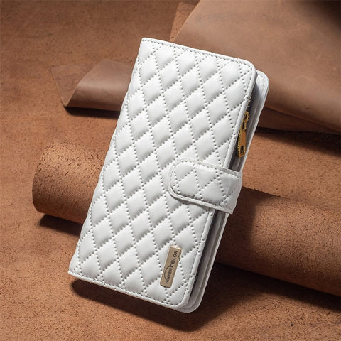 BINFEN COLOR for Xiaomi Redmi Note 10 Pro 4G (Global) / (India) / Note 10 Pro Max 4G BF Style-15 Smart Phone Imprinted Rhombus Pattern Case with Zipper Pocket Stand Matte PU Leather Wallet Cover