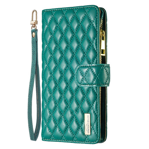 BINFEN COLOR for Xiaomi Redmi 10 5G / Redmi 10 Prime+ 5G / Redmi Note 11E 5G BF Style-15 Zipper Pocket Design Imprinted Rhombus Pattern Cover Anti-fingerprint Matte PU Leather Protective Case with Stand Wallet