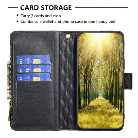 BINFEN COLOR BF Style-15 for Xiaomi Redmi 10C 4G Zipper Pocket Design Imprinted Rhombus Pattern Cover Matte Anti-wear PU Leather Full Protection Phone Case with Stand Wallet