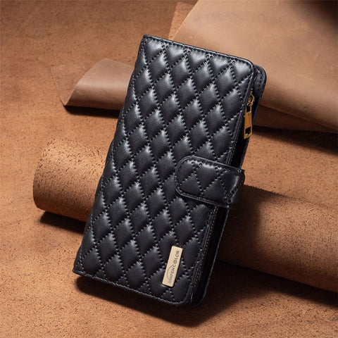 BINFEN COLOR BF Style-15 for Xiaomi Redmi 10C 4G Zipper Pocket Design Imprinted Rhombus Pattern Cover Matte Anti-wear PU Leather Full Protection Phone Case with Stand Wallet