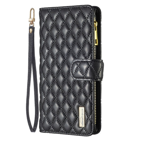 BINFEN COLOR BF Style-15 for Xiaomi Redmi 10C 4G Zipper Pocket Design Imprinted Rhombus Pattern Cover Matte Anti-wear PU Leather Full Protection Phone Case with Stand Wallet