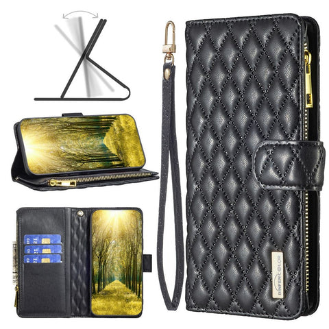 BINFEN COLOR BF Style-15 for Xiaomi Redmi 10C 4G Zipper Pocket Design Imprinted Rhombus Pattern Cover Matte Anti-wear PU Leather Full Protection Phone Case with Stand Wallet