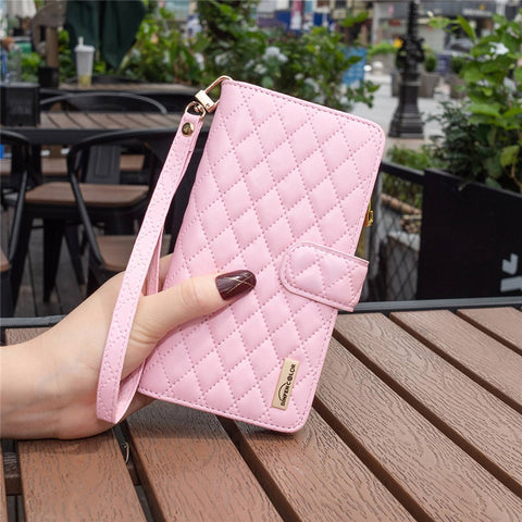 BINFEN COLOR for Oppo A76 4G / A36 4G / K10 4G / A96 4G / Realme 9i BF Style-15 Protective Phone Case Imprinted Rhombus Pattern Matte PU Leather Wallet Stand Shell with Zipper Pocket