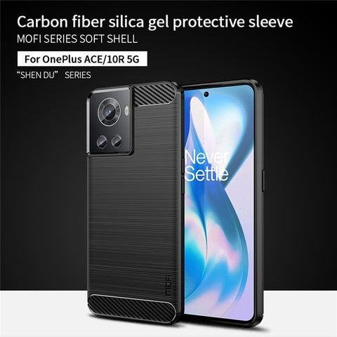 MOFI JK TPU Series-1 for OnePlus Ace 5G / 10R 5G Carbon Fiber Texture Anti-Fingerprint Case Soft TPU Brushed Surface Protective Cover
