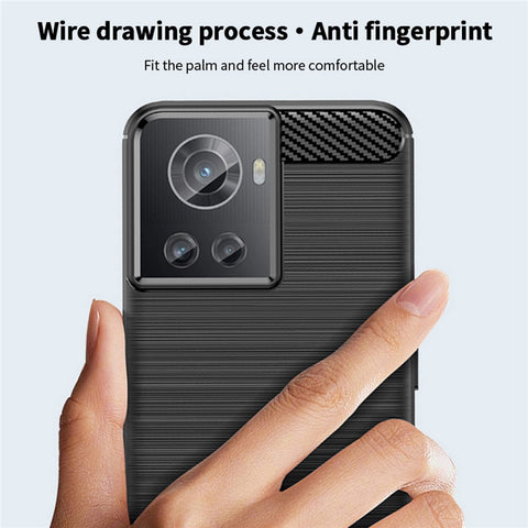 MOFI JK TPU Series-1 for OnePlus Ace 5G / 10R 5G Carbon Fiber Texture Anti-Fingerprint Case Soft TPU Brushed Surface Protective Cover