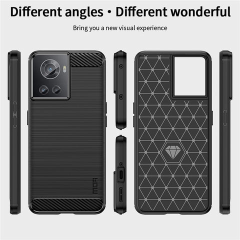 MOFI JK TPU Series-1 for OnePlus Ace 5G / 10R 5G Carbon Fiber Texture Anti-Fingerprint Case Soft TPU Brushed Surface Protective Cover
