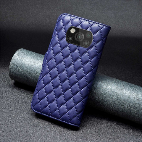 BINFEN COLOR BF Style-14 for Xiaomi Poco X3 / X3 NFC / X3 Pro Matte PU Leather Phone Wallet Stand Case Rhombus Imprinted Protective Cover