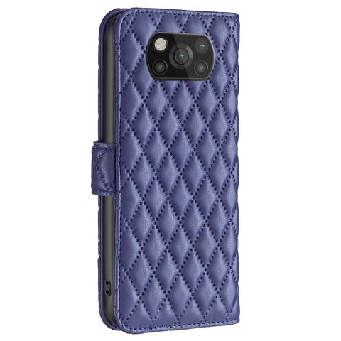 BINFEN COLOR BF Style-14 for Xiaomi Poco X3 / X3 NFC / X3 Pro Matte PU Leather Phone Wallet Stand Case Rhombus Imprinted Protective Cover