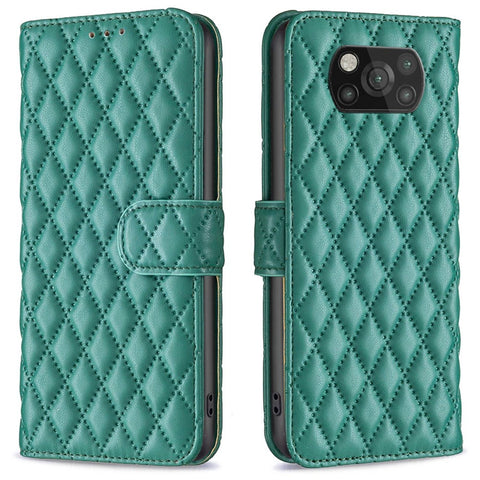 BINFEN COLOR BF Style-14 for Xiaomi Poco X3 / X3 NFC / X3 Pro Matte PU Leather Phone Wallet Stand Case Rhombus Imprinted Protective Cover