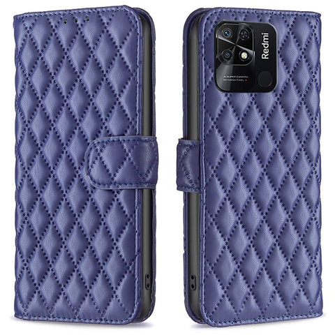 BINFEN COLOR For Xiaomi Redmi 10C BF Style-14 Stand Wallet Matte Leather Case Imprinted Rhombus Pattern Folio Flip Phone Shell