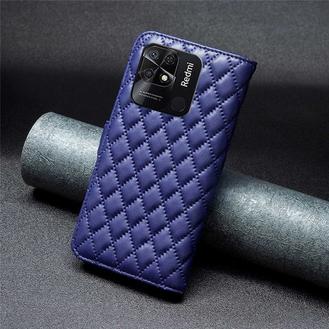 BINFEN COLOR For Xiaomi Redmi 10C BF Style-14 Stand Wallet Matte Leather Case Imprinted Rhombus Pattern Folio Flip Phone Shell