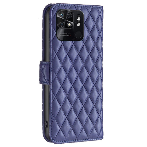BINFEN COLOR For Xiaomi Redmi 10C BF Style-14 Stand Wallet Matte Leather Case Imprinted Rhombus Pattern Folio Flip Phone Shell