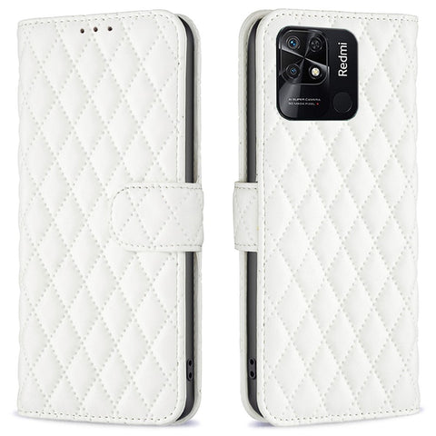 BINFEN COLOR For Xiaomi Redmi 10C BF Style-14 Stand Wallet Matte Leather Case Imprinted Rhombus Pattern Folio Flip Phone Shell