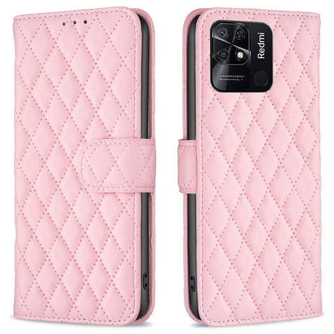 BINFEN COLOR For Xiaomi Redmi 10C BF Style-14 Stand Wallet Matte Leather Case Imprinted Rhombus Pattern Folio Flip Phone Shell