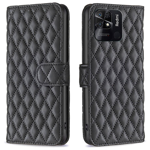 BINFEN COLOR For Xiaomi Redmi 10C BF Style-14 Stand Wallet Matte Leather Case Imprinted Rhombus Pattern Folio Flip Phone Shell