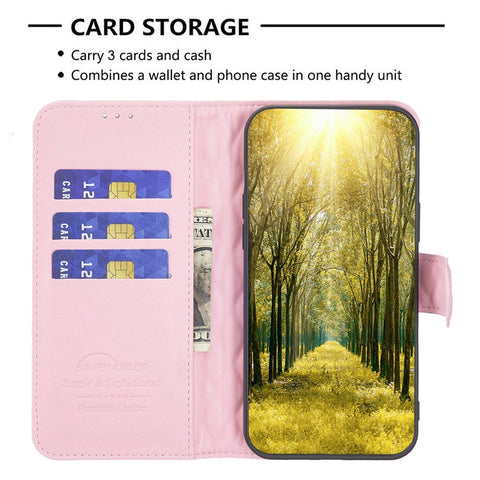 BINFEN COLOR For Xiaomi Redmi 9C / 9C NFC / Redmi 10A / Poco C31 BF Style-14 Imprinted Rhombus Pattern PU Leather TPU Matte Phone Case Stand Wallet Protective Cover