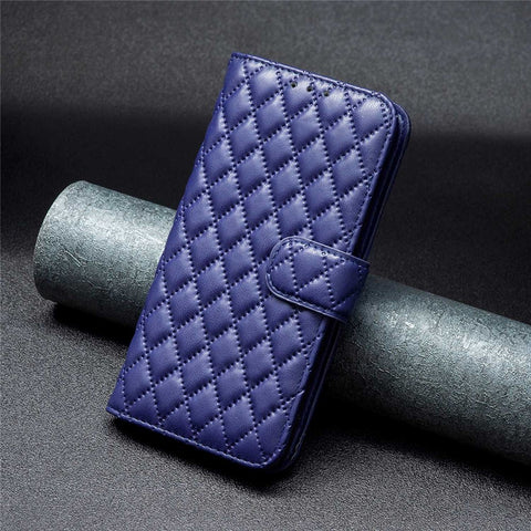 BINFEN COLOR For Motorola Moto G200 5G / Edge S30 BF Style-14 Imprinted Rhombus Pattern Stand Wallet Case PU Leather Matte Anti-scratch Phone Shell