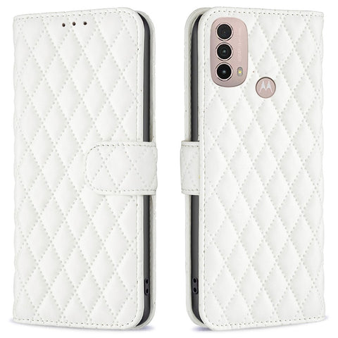 BINFEN COLOR For Motorola Moto E40 / E30 BF Style-14 Wallet Phone Cover Matte Imprinted Rhombus Pattern PU Leather Stand Case