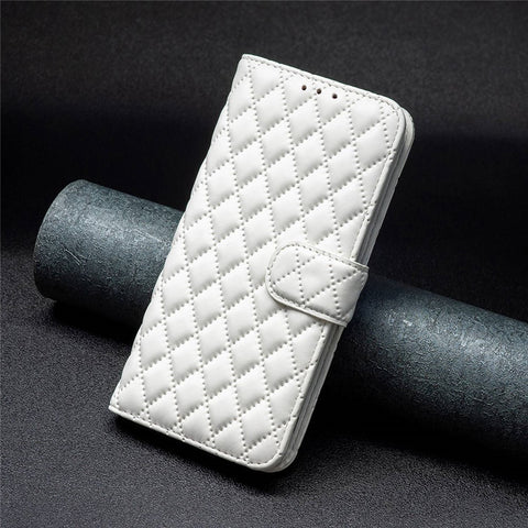 BINFEN COLOR For Motorola Moto E40 / E30 BF Style-14 Wallet Phone Cover Matte Imprinted Rhombus Pattern PU Leather Stand Case