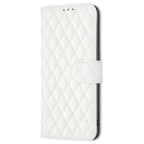 BINFEN COLOR For Motorola Moto E40 / E30 BF Style-14 Wallet Phone Cover Matte Imprinted Rhombus Pattern PU Leather Stand Case