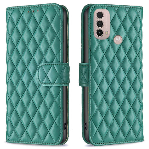 BINFEN COLOR For Motorola Moto E40 / E30 BF Style-14 Wallet Phone Cover Matte Imprinted Rhombus Pattern PU Leather Stand Case
