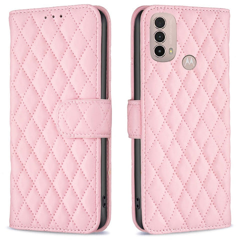 BINFEN COLOR For Motorola Moto E40 / E30 BF Style-14 Wallet Phone Cover Matte Imprinted Rhombus Pattern PU Leather Stand Case