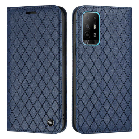 For Oppo A94 / A94 5G / A95 5G / F19 Pro+ 5G / Reno5 Z / F19 Pro / Reno5 F / Reno5 Lite Wallet Stand PU Leather Case Litchi Texture Rhombus Pattern Embossment Phone Cover