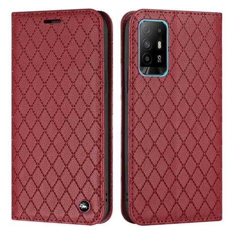 For Oppo A94 / A94 5G / A95 5G / F19 Pro+ 5G / Reno5 Z / F19 Pro / Reno5 F / Reno5 Lite Wallet Stand PU Leather Case Litchi Texture Rhombus Pattern Embossment Phone Cover