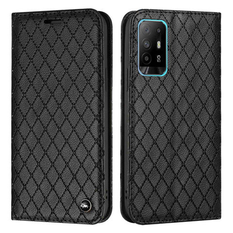 For Oppo A94 / A94 5G / A95 5G / F19 Pro+ 5G / Reno5 Z / F19 Pro / Reno5 F / Reno5 Lite Wallet Stand PU Leather Case Litchi Texture Rhombus Pattern Embossment Phone Cover