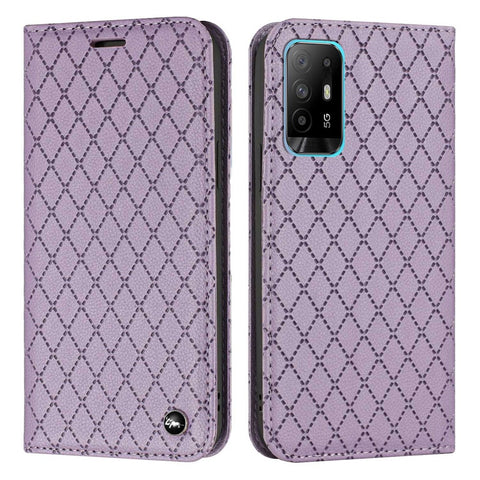 For Oppo A94 / A94 5G / A95 5G / F19 Pro+ 5G / Reno5 Z / F19 Pro / Reno5 F / Reno5 Lite Wallet Stand PU Leather Case Litchi Texture Rhombus Pattern Embossment Phone Cover