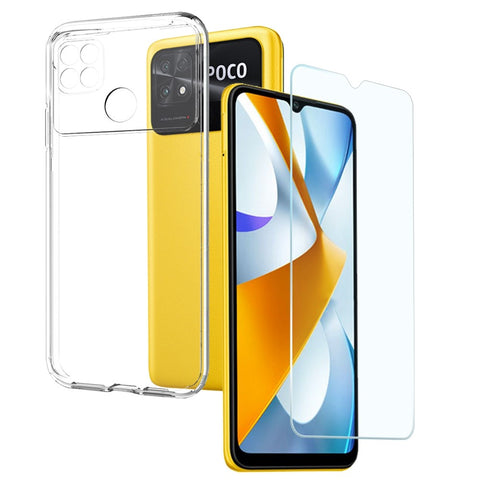 NORTHJO For Xiaomi Poco C40 4G Phone Case TPU Back Cover with Ultra Slim Tempered Glass Screen Protector