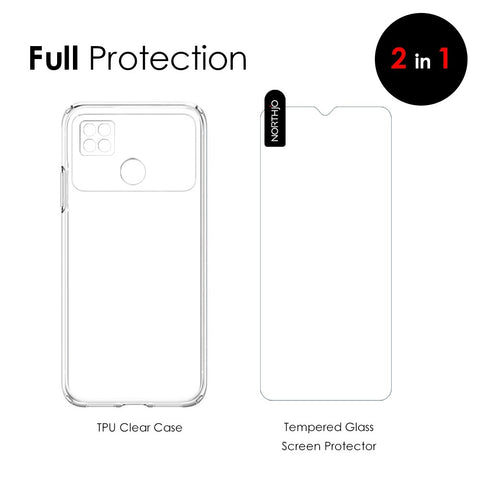 NORTHJO For Xiaomi Poco C40 4G Phone Case TPU Back Cover with Ultra Slim Tempered Glass Screen Protector