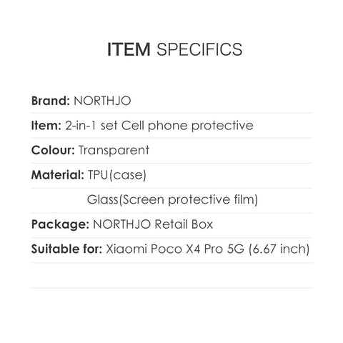 NORTHJO For Xiaomi Poco X4 Pro 5G Anti-scratch TPU Phone Case with Ultra-thin Tempered Glass Screen Protector