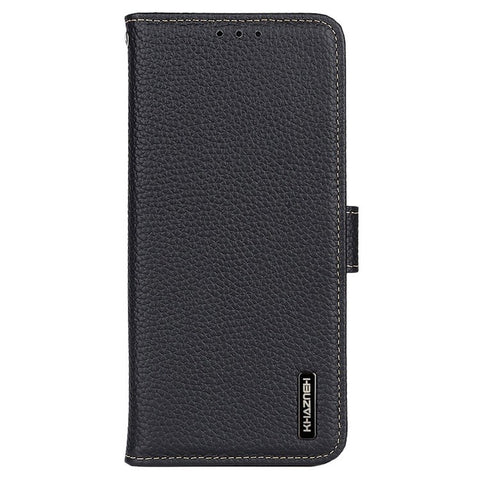 KHAZNEH for Samsung Galaxy M13 4G Wallet Style Cover Litchi Texture Genuine Leather Stand TPU Inner Anti-scratch Phone Case