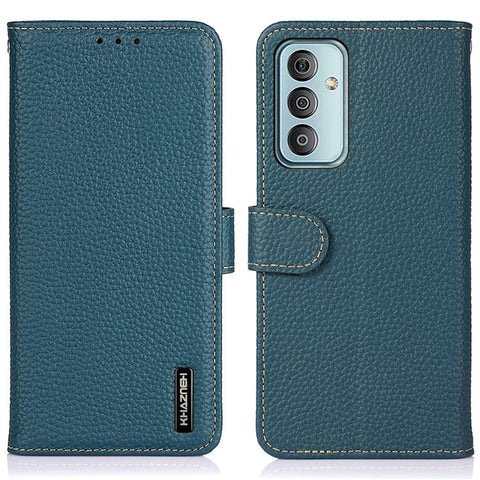 KHAZNEH for Samsung Galaxy M13 4G Wallet Style Cover Litchi Texture Genuine Leather Stand TPU Inner Anti-scratch Phone Case