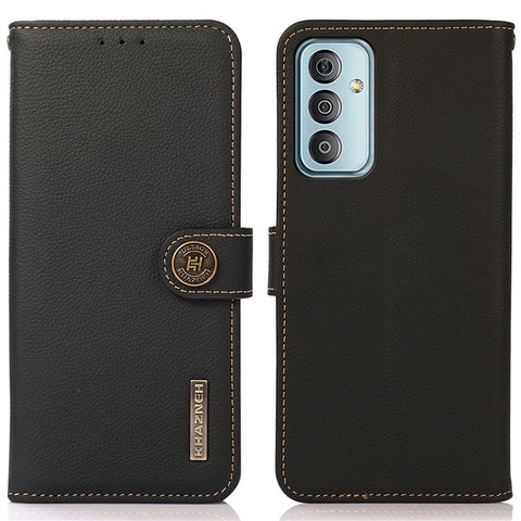 KHAZNEH For Samsung Galaxy M13 4G Anti-fall Magnetic Genuine Leather Wallet Style Anti-wear Phone Case RFID Blocking TPU Stand Cover