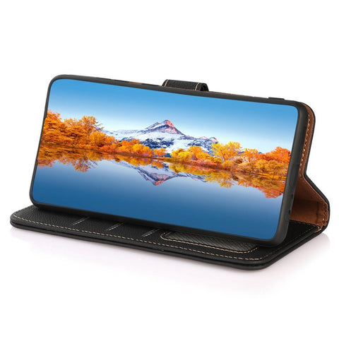 KHAZNEH For Samsung Galaxy M13 4G Anti-fall Magnetic Genuine Leather Wallet Style Anti-wear Phone Case RFID Blocking TPU Stand Cover