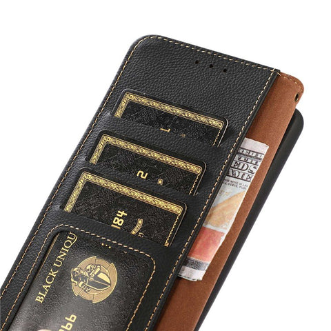 KHAZNEH For Samsung Galaxy M13 4G Anti-fall Magnetic Genuine Leather Wallet Style Anti-wear Phone Case RFID Blocking TPU Stand Cover