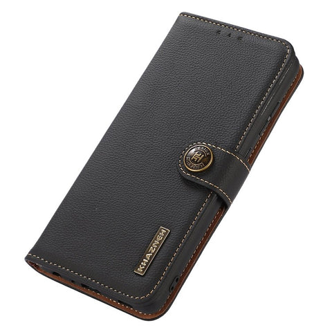 KHAZNEH For Samsung Galaxy M13 4G Anti-fall Magnetic Genuine Leather Wallet Style Anti-wear Phone Case RFID Blocking TPU Stand Cover